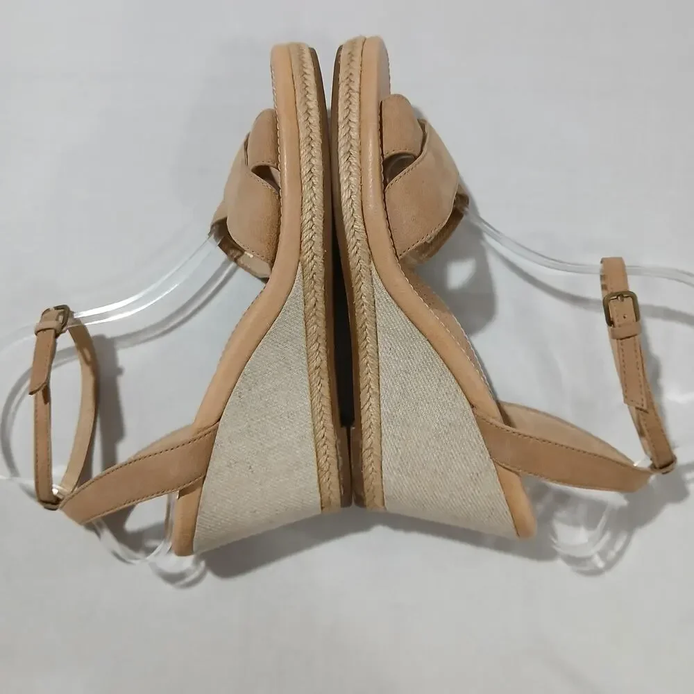 UGG Wedge Sandals Womens 9 Tan Leather Ankle Strap Espadrille - Picture 4 of 10